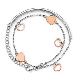 Sterling Silver Rose Plated Hearts Wrap Bracelet